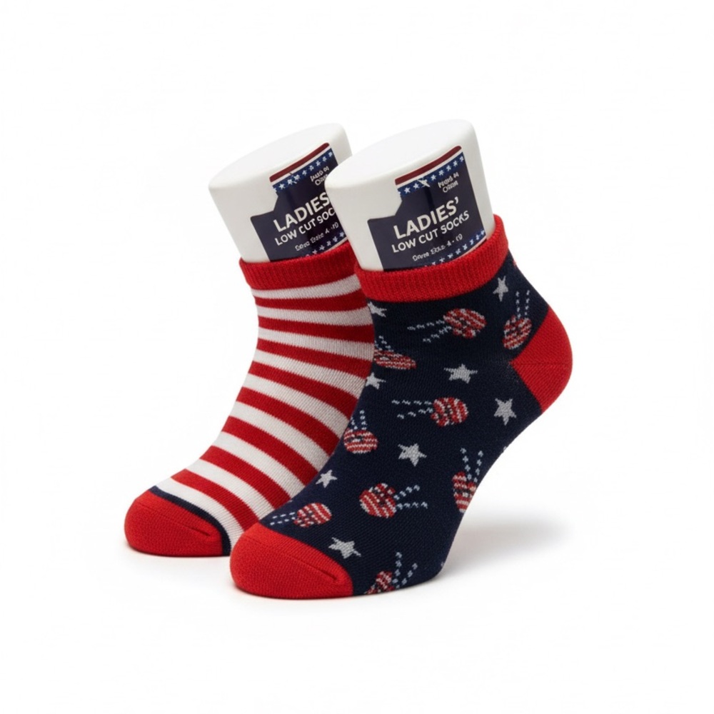 Patriotic Low Cut Ladies Socks Size 4-10 Polyester Spandex Blend Red White Blue